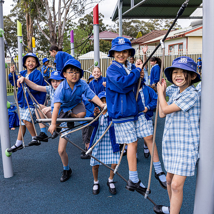 Sacred Heart Catholic Primary Mt Druitt students on the playground equipment
