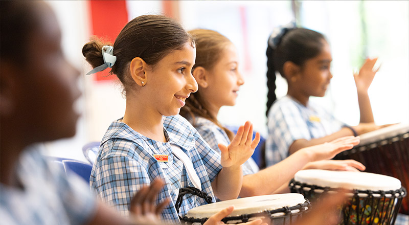 Sacred Heart Primary students playing drums
