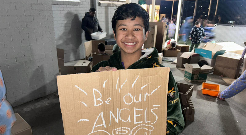 Sacred Heart Primary students in Winter Sleepout Social Justice Initiative