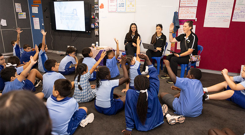 CathWest teachers speaking to Sacred Heart Mt Druitt Primary students